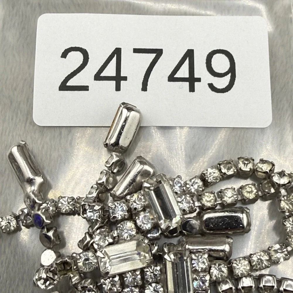 Vintage Estate Necklace Silver Tone Rhinestone Waterfall Art Deco Style 16